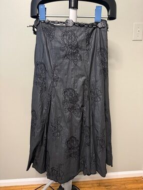 Dark Blue Floral Embroidered Maxi Skirt